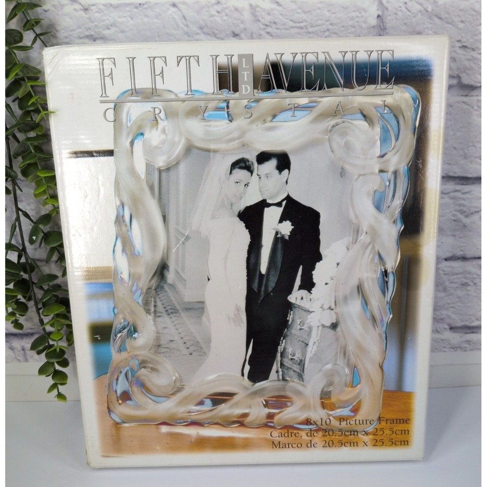 NIB!🩷Crystal Picture Frame 8x10 Fifth Avenue Lucria Frosted Glass Wedding Gift